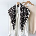Brown cashew print silk scarf with horse head pattern styled on a white shirt - Horse Head Pattern (TBSJJ12) / 87*130CM / Brown