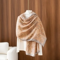 Khaki paisley shawl with rust red and grey-blue patterns and grey piping detail - 180x85cm / Light Orange Paisley (LM394-5)