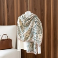 Elegant beige shawl with green paisley pattern for women's beach or travel accessory - 180x85cm / Beige Paisley (LM394-3)