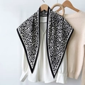 Black and white leopard print silk scarf with black border on a white shirt - Leopard Print (TBSJJ11) / 87*130CM / Black