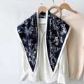 Navy blue paisley satin triangle scarf with floral patterns on a knit sweater - Floral and Butterfly (TBSJJ08) / 87*130CM / Blue