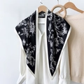 Elegant black silk scarf with paisley and butterfly print on a wooden hanger - Floral and Butterfly (TBSJJ08) / 87*130CM / Black