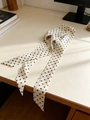 Polka dot 100% mulberry silk skinny scarf in cream white with classic black dots - White Polka Dot