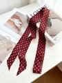 Burgundy and white polka dot 100% mulberry silk long skinny scarf hair ribbon tie - Burgundy Polka Dot