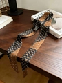 Silk twilly scarf featuring vintage daisy floral and caramel polka dot patchwork patterns - Caramel Floral