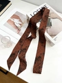 Amber brown mulberry silk skinny scarf with paisley pattern and elegant pointed ends - Brown Paisley