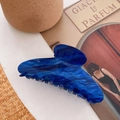 Large dark blue marble acetate hair claw clip with high-gloss liquid ripple texture - Dark Blue / 10.5cm