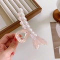 Pink translucent acetate fishtail hair claw clip with elegant white faux pearls - Light Pink-11.6cm