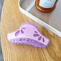 Acetate floral claw clip in purple tones with rhinestone accents and layered petals - Pink Purple