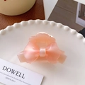 Elegante perzikroze acetaat strik haarklem voor hoge paardenstaart en ondersteuning - Roze-6.2cm