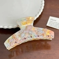 Detail of colorful acetate hair claw clip with pink rhinestone butterfly embellishments - Multicolor Marble