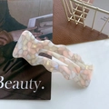 Pink and white marbled acetate hair clip with wavy rectangular edges for a chic style - Large (11.5cm) / Pink Yellow