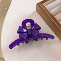 Elegant dark purple bow hair claw clip with geometric pattern and sturdy resin finish - Purple - 10.8cm