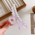 Elegant fishtail shark clip in translucent purple resin with white pearl accents - Light Purple-11.6cm