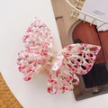 Pinza para el pelo de mariposa con flores púrpuras y diseño de alas ahuecadas - 12.2CM / Floral Rosa Púrpura
