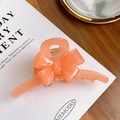 Translucent pink acetate bow hair claw clip with metal spring for thick hair - Orange (10.8cm)