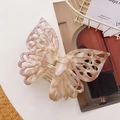 Elegante pinza grande para el pelo de mariposa con textura de mármol y muelle dorado - 12.2CM / Gris Café