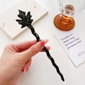Elegant maple leaf hair pin in vintage tortoise shell acetate finish for women - Black-18cm