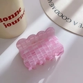 Pink checkered acetate hair claw clip with wave edges and sweet biscuit style - 7.6CM / Pink
