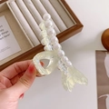 Elegant fishtail hair claw clip in yellow acetate with faux pearl accents - Light Green-11.6cm