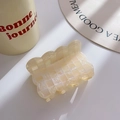 Cream checkerboard acetate hair claw clip with wavy edges and a pearlescent finish - 7.6CM / Yellow