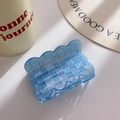 Blue and white checkerboard acetate hair claw clip with pearl luster finish - 7.6CM / Blue