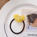 Élastique à cheveux en acétate couleur bonbon avec cœur jaune translucide et corde brune - Jaune Oie