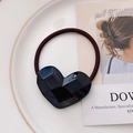 Elastic candy-colored acetate heart hair tie in black with gold France Handmade logo - Black