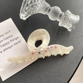 Molletta per capelli in acetato bianco crema con strass colorati in stile variante - Molla a Nastro