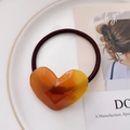 Elastic candy color hair tie featuring a geometric amber acetate heart pendant detail - Light Coffee