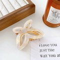Elegant cream white butterfly hair claw with pearl texture and golden metal spring - Rainbow Cream
