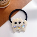 Elastico per capelli nero con ciondolo a gatto in resina marmorizzata e strass - Elastico Beige