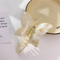 Elegante molletta per capelli a farfalla in acetato crema con molla dorata - Bianco Giallo-12cm