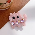 Pink marble texture acetate cat hair clip with sparkling heart-shaped crystals - Dazzling Pink - Duckbill Clip