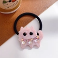 Pink acetate monster hair tie with heart rhinestones and high elasticity black band - Iridescent Pink Hair Tie