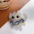 Cat hair accessory with iridescent white resin and blue heart-shaped crystals - Dazzle Grey-Duckbill Clip