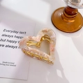 Pink heart hair claw clip with marble acetate texture and gold metal spring - 6cm / Light Pink