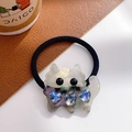 Elastic black hair tie with a pearlescent cat pendant featuring blue heart crystals - Dazzle Grey-Scrunchie