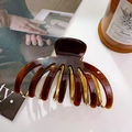 Large amber brown acetate hair claw clip with golden metal frame for women - 8.9CM / Caramel color