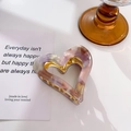 Purple marble heart-shaped acetate hair claw clip with golden metal spring - 6cm / Pink Purple