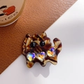 Cat-shaped acetate hair clip with tortoise shell pattern and colorful crystal hearts - Iridescent Coffee Side Clip