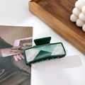 Large rectangular acetate hair claw clip with dark green and white geometric mosaic - 9cm / Green