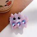 Pink marble acetate cat hair clip with rhinestone heart accents and black crystal eyes - Dazzling Purple - Duckbill Clip
