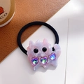 Elastic cat hair tie with pink marble acrylic and sparkling purple heart rhinestones - Iridescent Purple Hair Tie