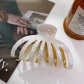 Large acetate hair claw clip in pearlescent white with gold teeth for thick hair - 8.9CM / Iridescent White