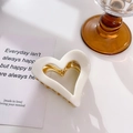 Minimalist heart-shaped acetate hair claw clip in creamy white with gold metal frame - 6cm / Cream