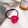 Élastique à cheveux camélia rouge rose élégant avec bande élastique marron - Rouge Rose