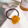 Elegant amber resin camellia flower hair tie with durable brown elastic cord - Light Coffee
