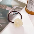 Elegant cream camellia flower hair tie with dark brown elastic band for high ponytails - Dazzle White