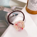 Pink and yellow camellia resin hair tie with gradient marble texture for high ponytail - Dazzle Red Purple